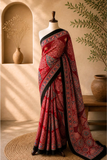 Scarlet Bloom Ajrakh Modal Saree