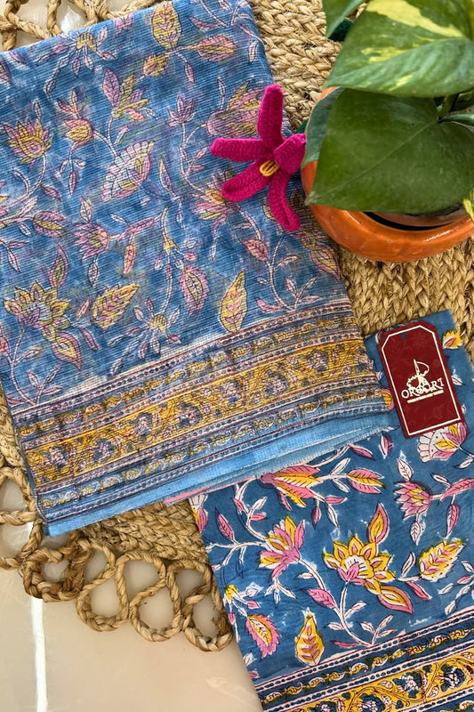 Breezy azure Kota Doria Cotton Saree