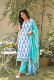 Mint Breeze Hand Block Print Suit