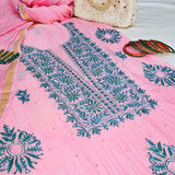 Tea Pink Chikankari Pure Mul Chanderi Suit
