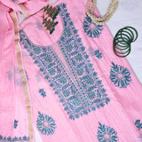Tea Pink Chikankari Pure Mul Chanderi Suit