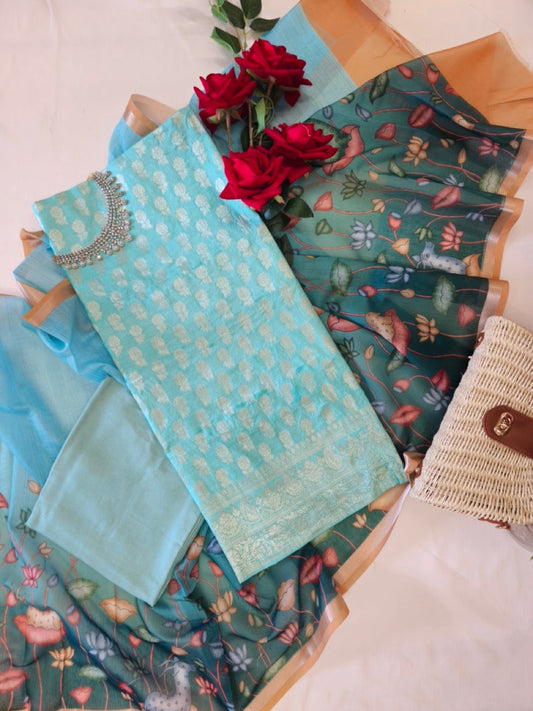Pale Blue Chanderi Cotton Suit