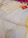 English Blue Mul Chanderi Chikankari Suit