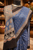 Mor-Pankh Blue Peacock Ajrakh Modal Silk Saree