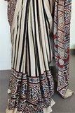 Ivory Stripe Ajrakh Modal Saree