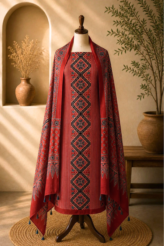 Crimson Bloom Ajrakh Suit
