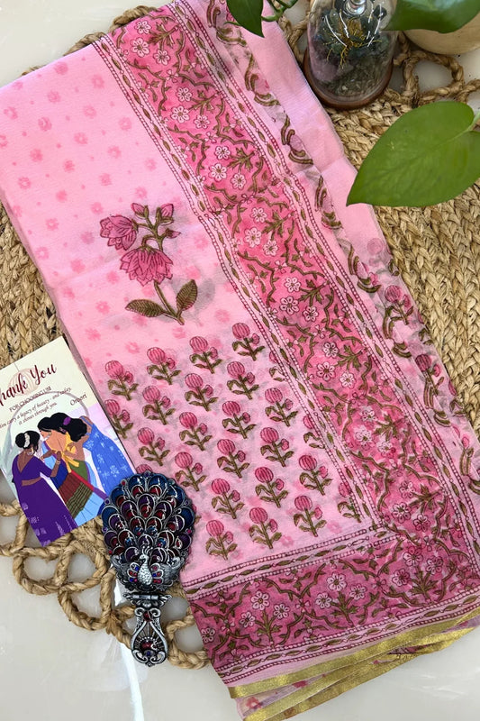 Gulabi Buta Chiffon Saree