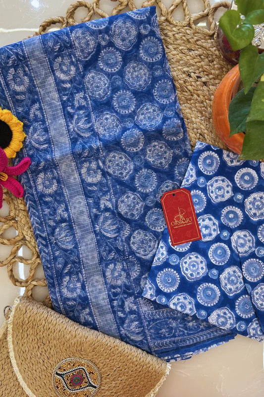 Neel Mandala Kota Doria Cotton Saree