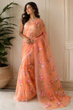 Priyangu Peach Hand Painted Pure Cotton Kota Doria Saree