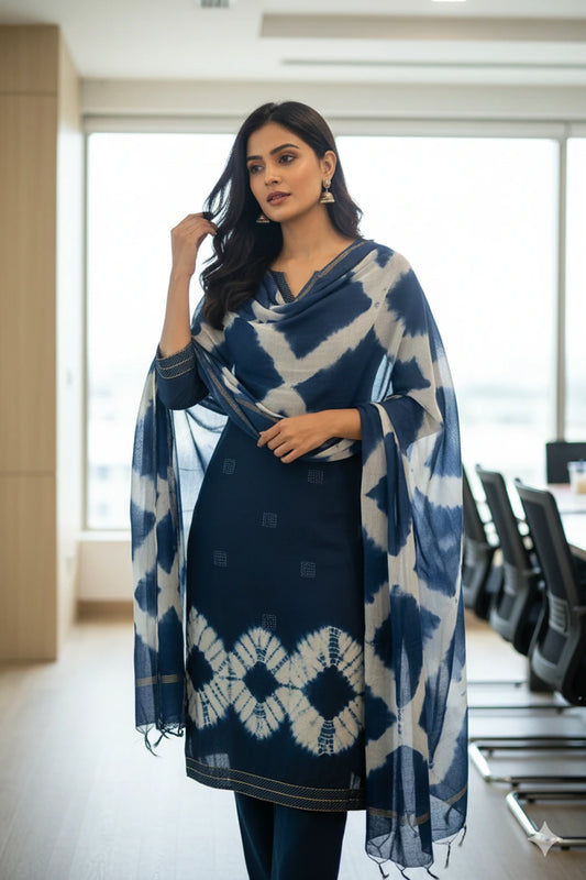 Aarshiya Blue Shibori Cotton Suit