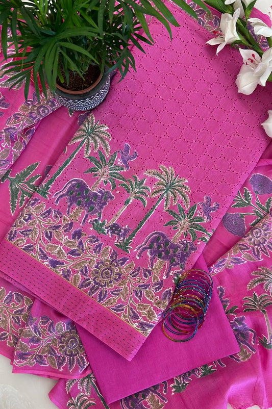 Gulbagh Schiffli Block Printed Cotton Suit