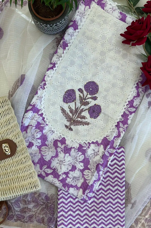 Amara Lilac Handcrafted Purple Block Print Cotton Suit