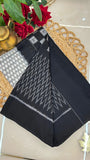 Grey and black Ikkat cotton saree pallu with traditional geometric patterns