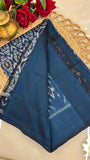 Deep blue Ikkat cotton saree pallu showing weave and texture