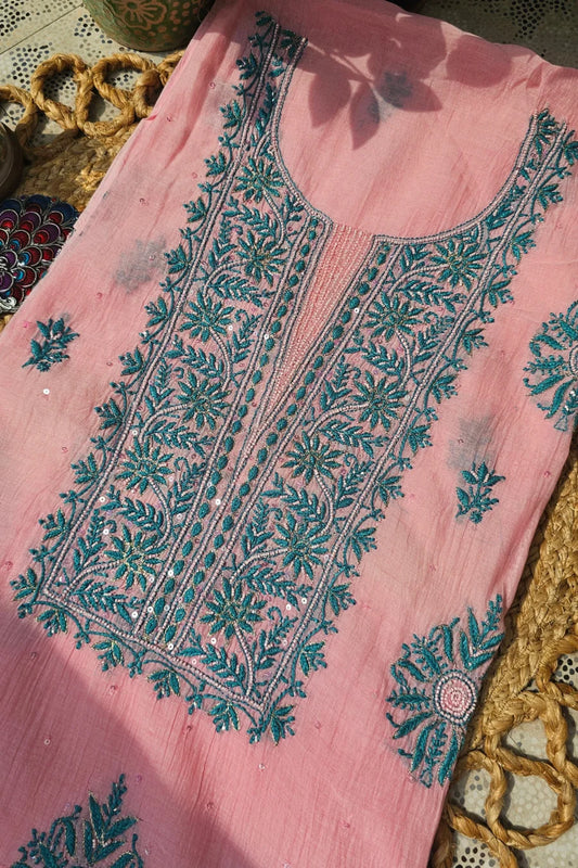 Tea Pink Chikankari Pure Mul Chanderi Suit