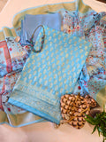 Silken Blue Chanderi Cotton Suit