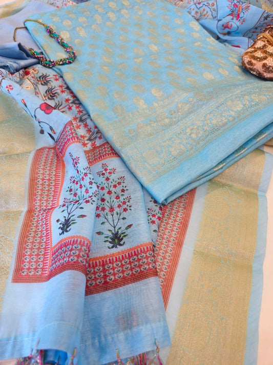 Silken Blue Chanderi Cotton Suit