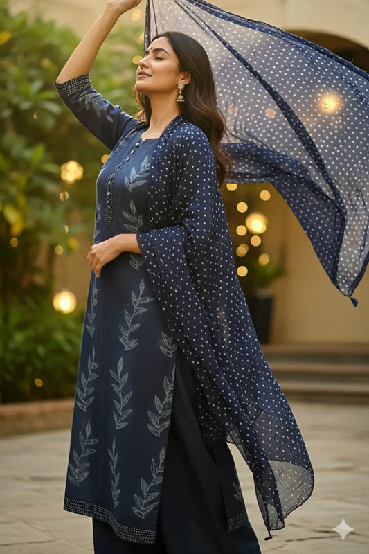 Neel Tara Indigo Shibori Cotton Suit