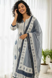 Indraneel Navy Blue Block Print Suit