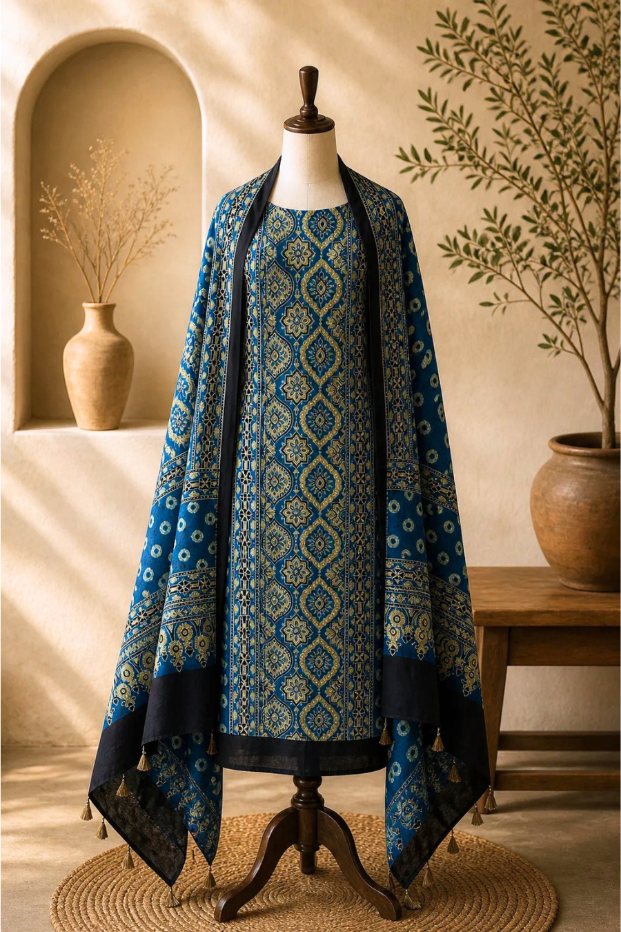 Blue Almond Buta Ajrakh Suit