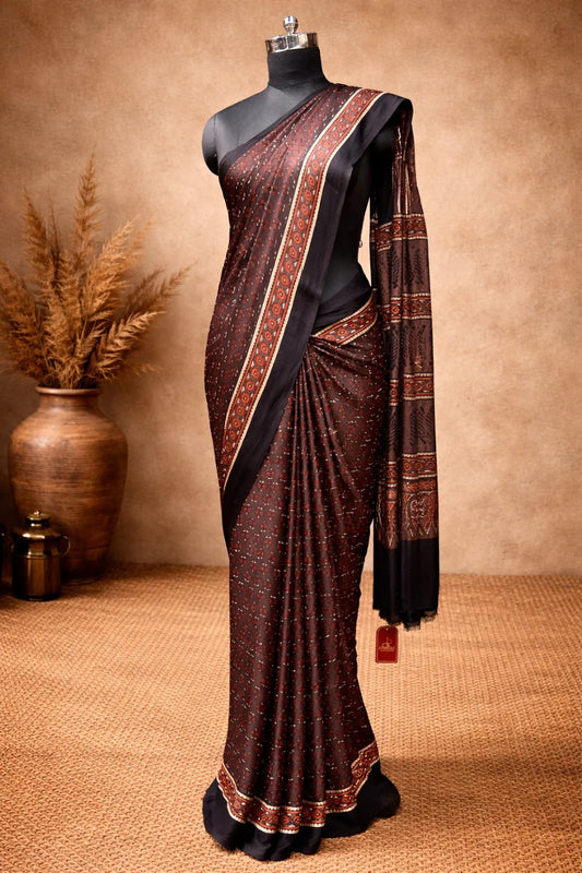 Kahwa Ajrakh Modal Silk Saree