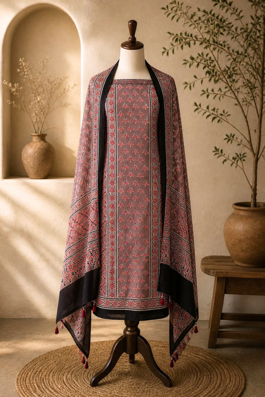 Mauve Blossom Ajrakh Suit