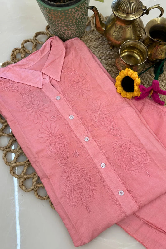 Coral Chikankari Coord Set