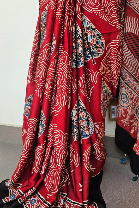 Scarlet Bloom Ajrakh Modal Saree