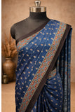 Mor-Pankh Blue Peacock Ajrakh Modal Silk Saree