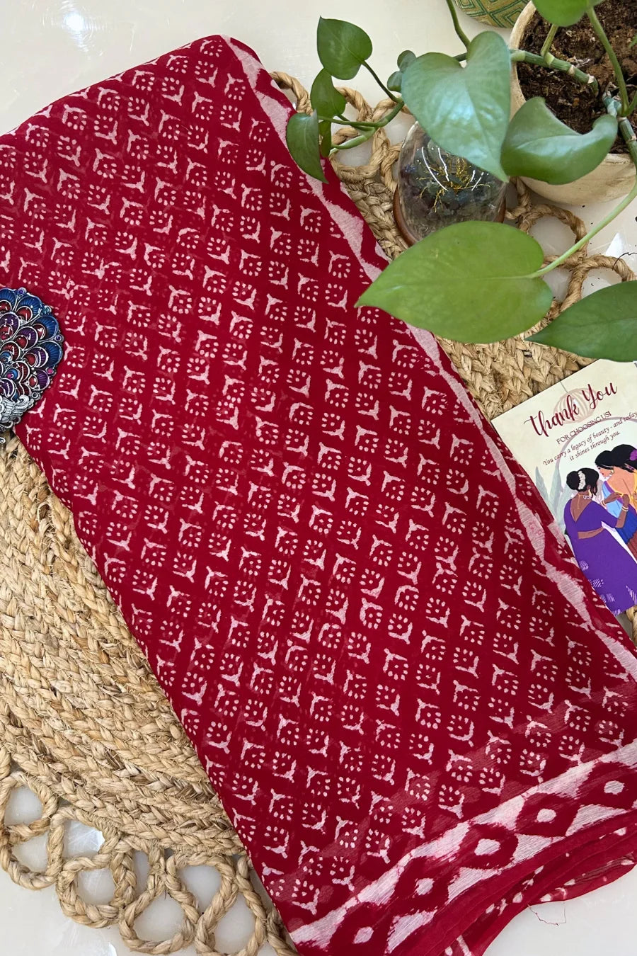 Roohi Crimson Chiffon Saree