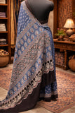 Mor-Pankh Blue Peacock Ajrakh Modal Silk Saree