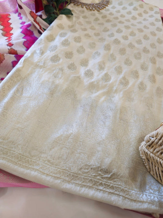 Ivory White Cotton Chanderi Suit