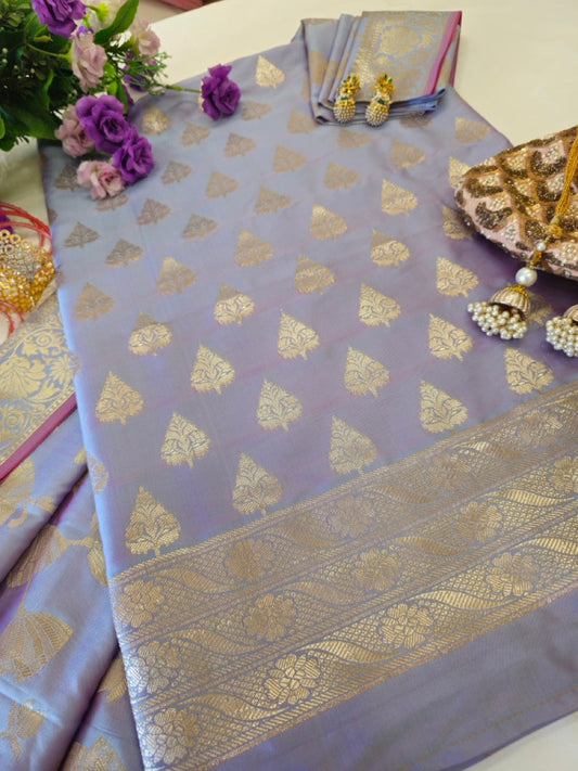 Smoky Lavender Pure Banarasi Silk Suit Set