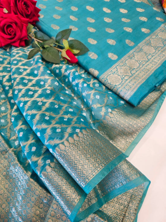 Cyan Banarasi Suit