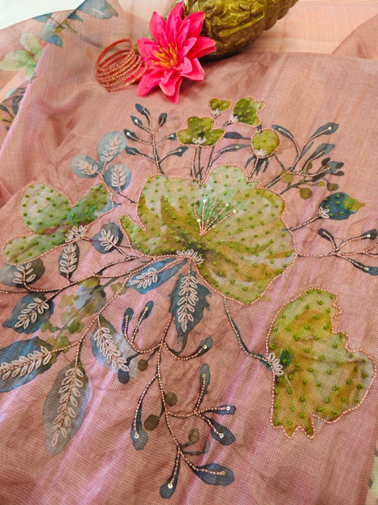 Blush Pink Beaded Kota Silk Suit Set