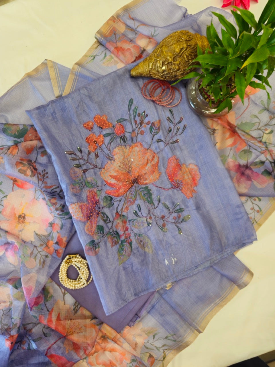 Slate Blue Kota Silk Suit Set