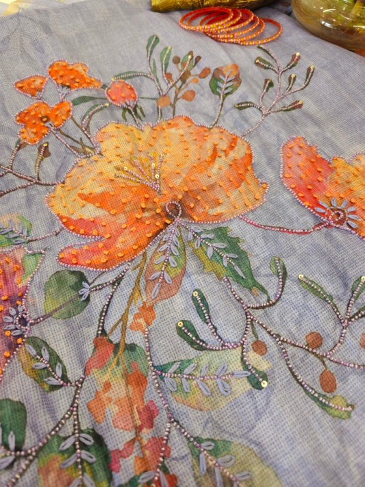 Slate Blue Kota Silk Suit Set