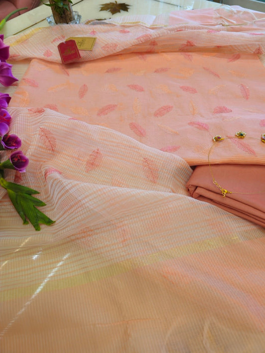 Peach Linen Embroidered Suit