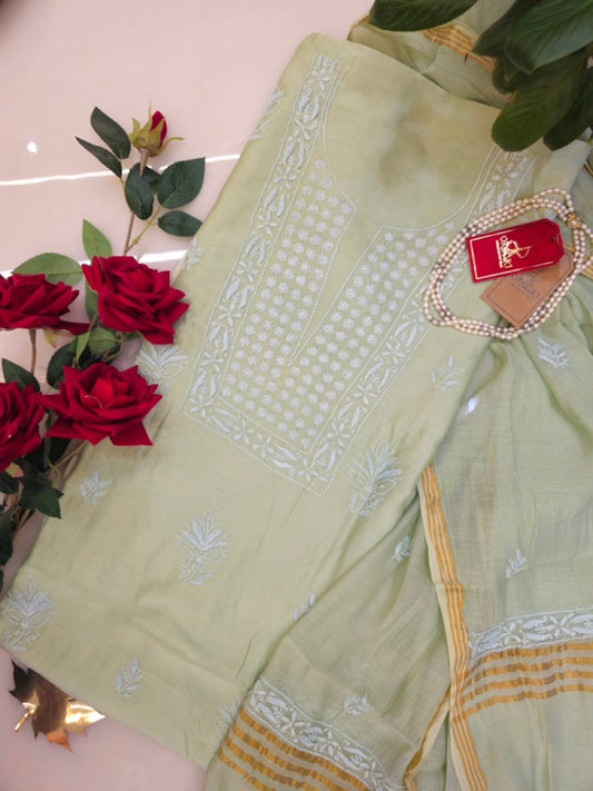 Sage Green Chanderi Chikankari Suit Set