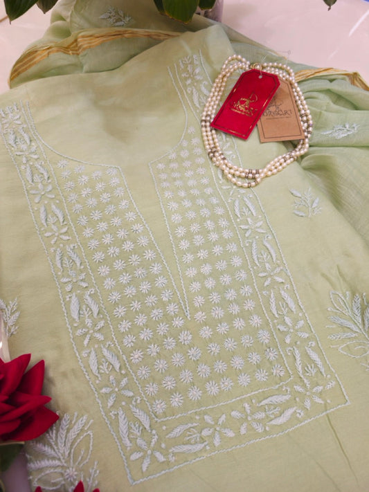 Sage Green Chanderi Chikankari Suit Set