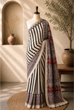 Ivory Stripe Ajrakh Modal Saree