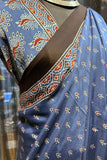 Mor-Pankh Blue Peacock Ajrakh Modal Silk Saree