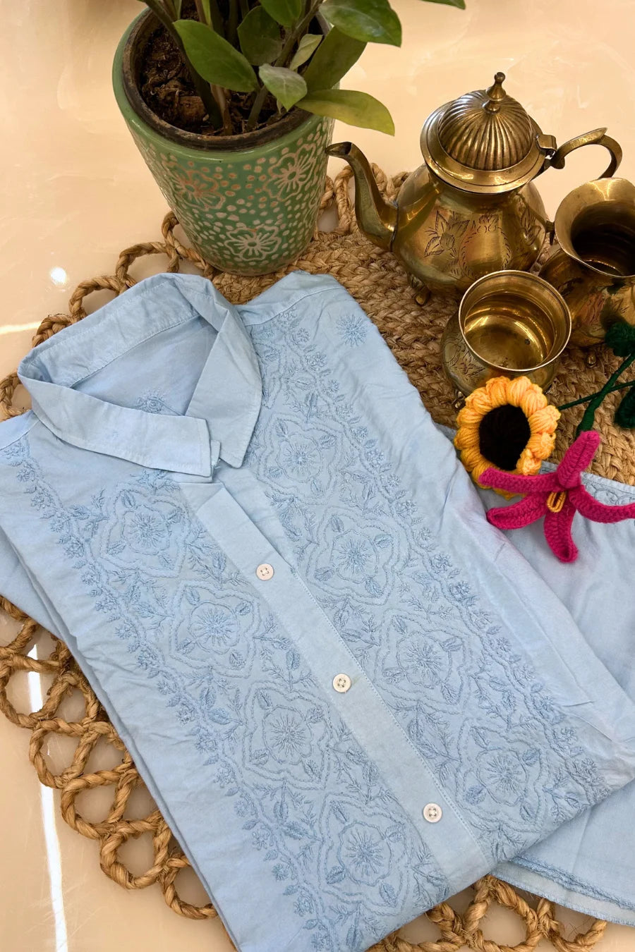 Powder Blue Chikankari Coord Set