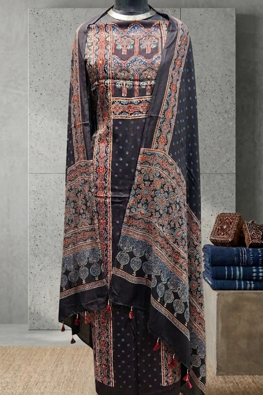 Neel Bindu Ajrakh Modal Silk Suit