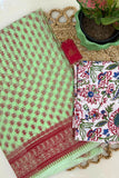 Parijat Mint Hand Block Printed Kota Doria Saree