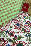 Parijat Mint Hand Block Printed Kota Doria Saree
