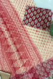 Peetambari Rose Hand Block Print Kota Doria Saree