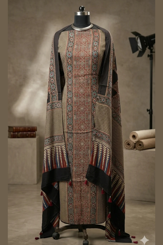 Ajrakh Modal Silk Handblock Printed Suit Set