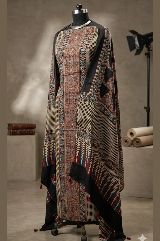 Ajrakh Modal Silk Handblock Printed Suit Set