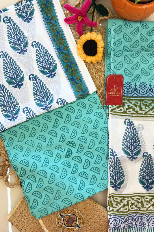 Mint Breeze Hand Block Print Suit